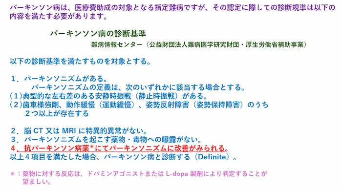リハビリテーション勉強会資料：指定難病の認定にあたってのパーキンソン病の診断基準